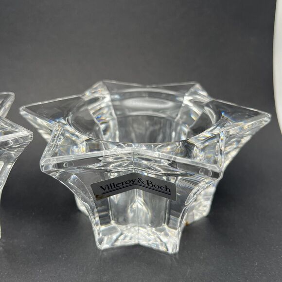 2 Vtg Villeroy & Boch Germany Lg Glass Star Votive Candle Holders Lucca 4.75" - Picture 12 of 16